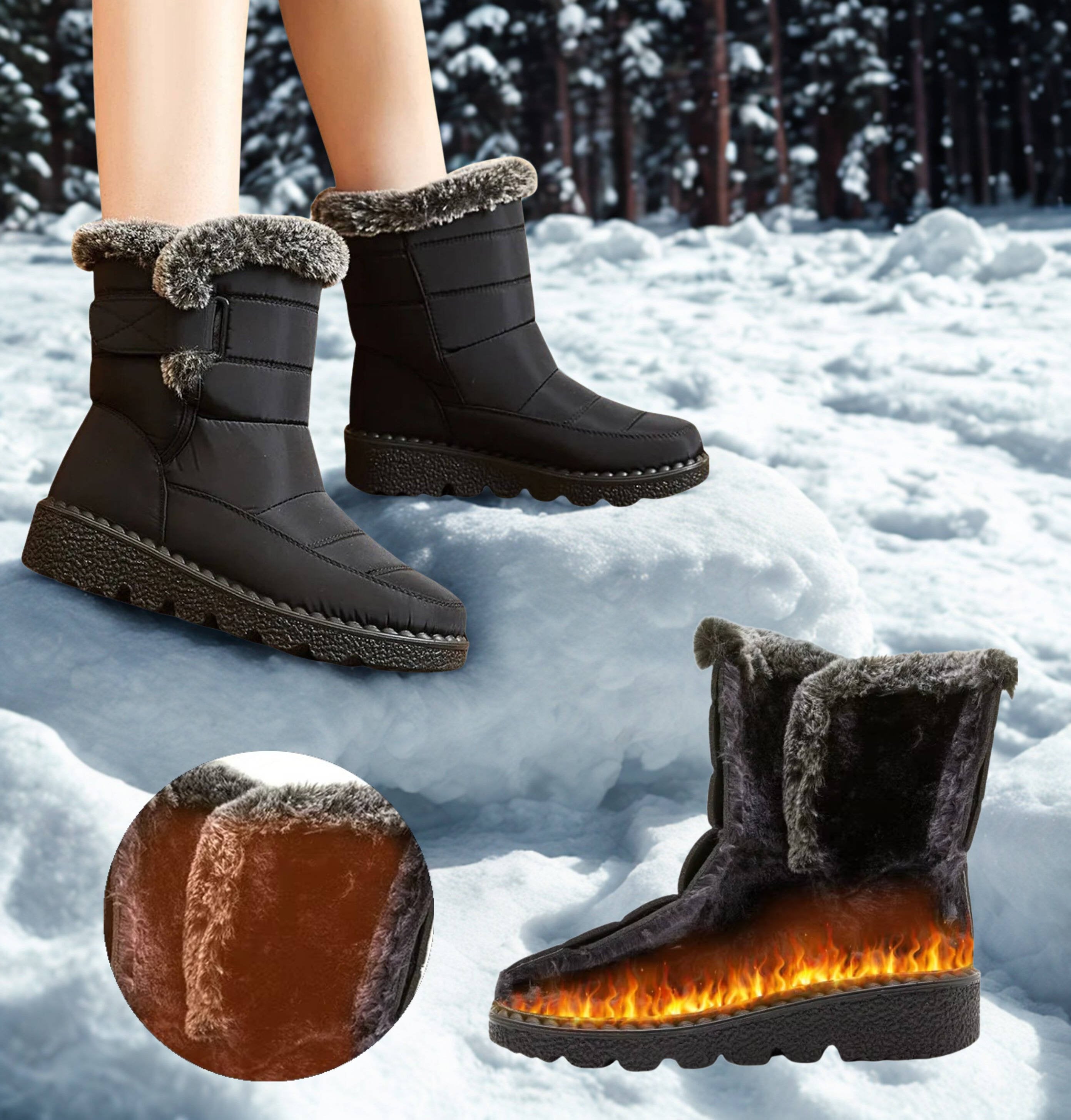 Women's Mid-Calf Waterproof Snow Boots - Black