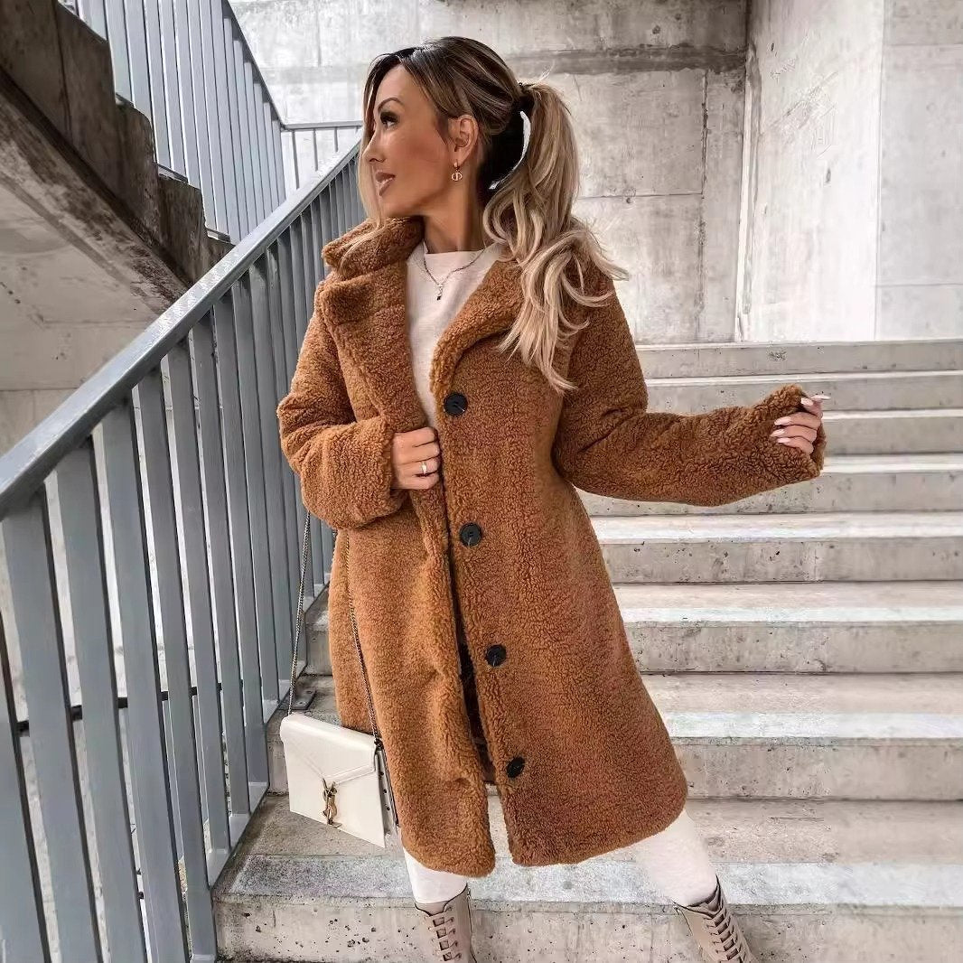 Women's Oversized Longline Teddy Coat - Brown