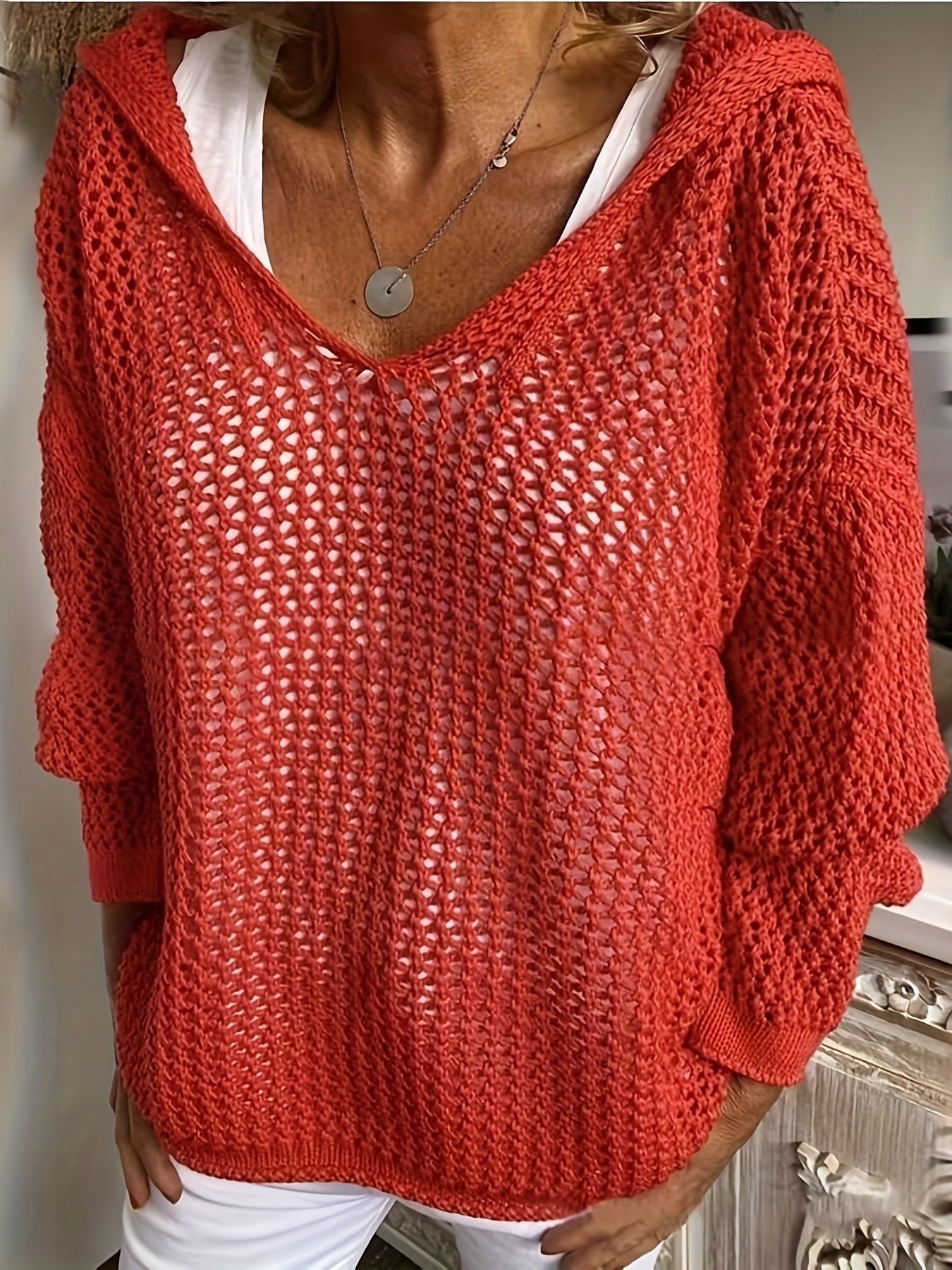 Women's Oversized V-Neck Hooded Jumper