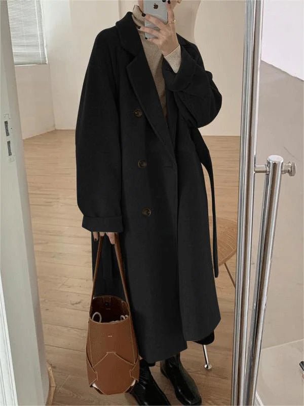 Women's Oversized Wool Trench Coat - Black