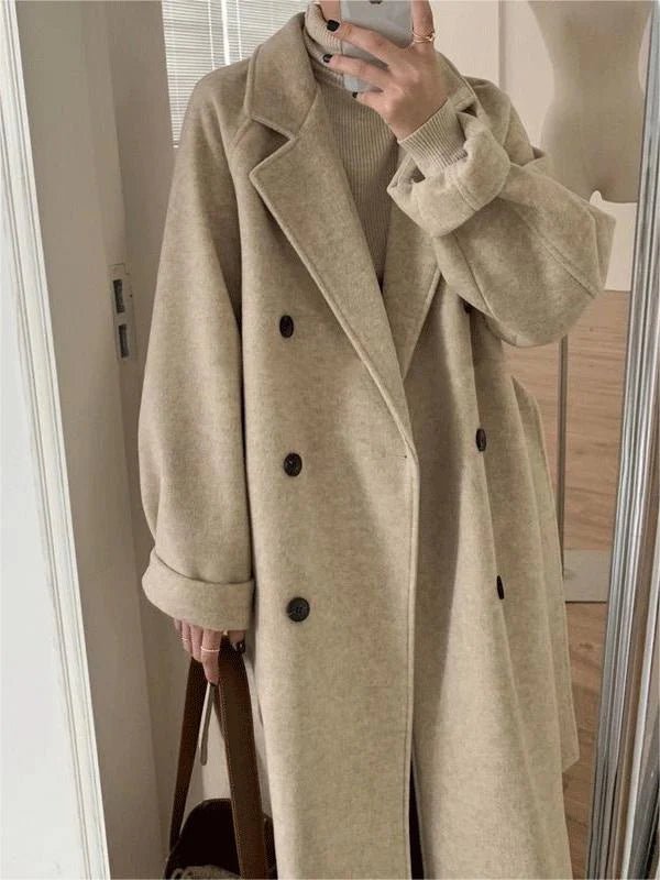 Women's Oversized Wool Trench Coat - Beige