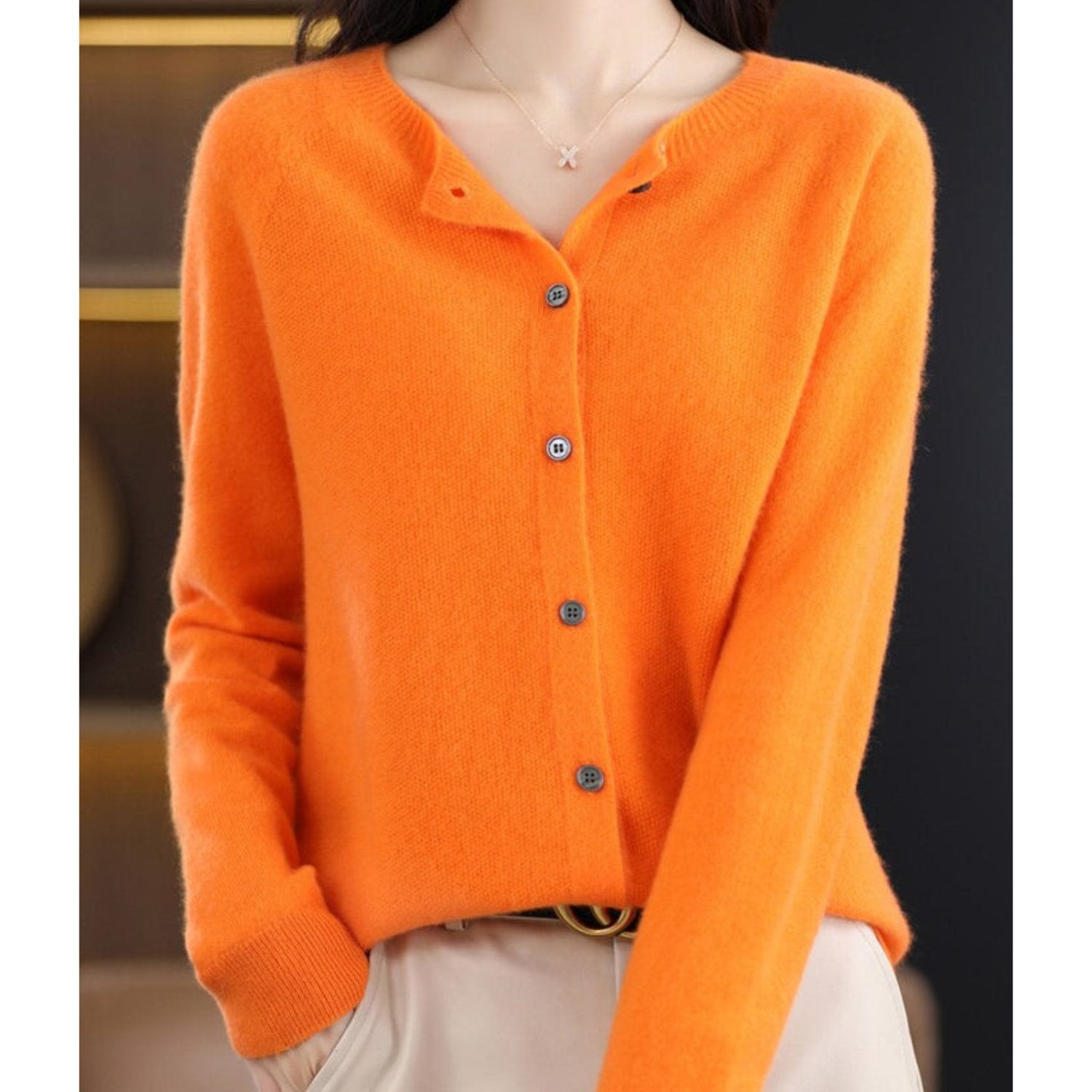 Women's Wool Cardigan - Orange