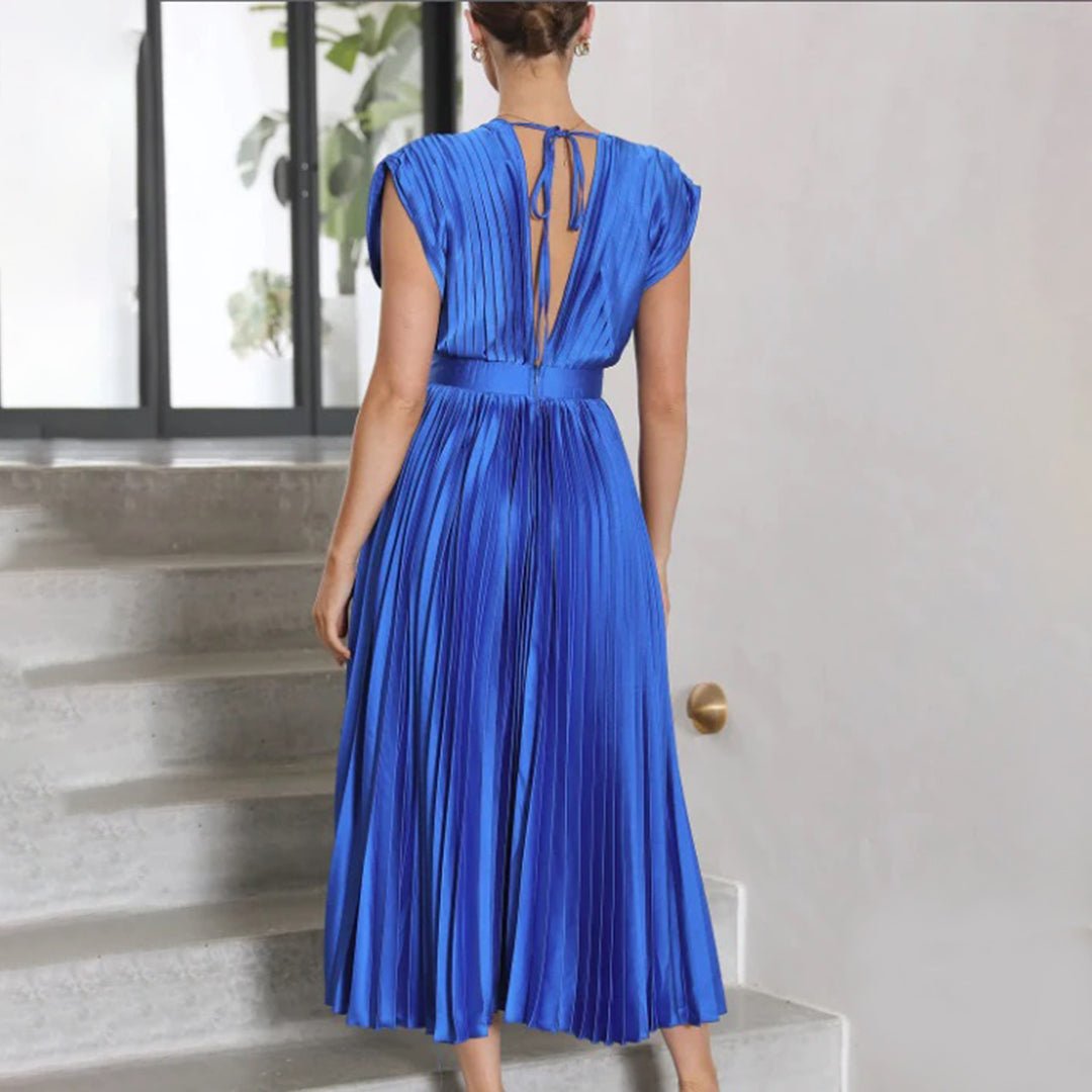 Women's Pleated Satin Midi Party Wrap Dress