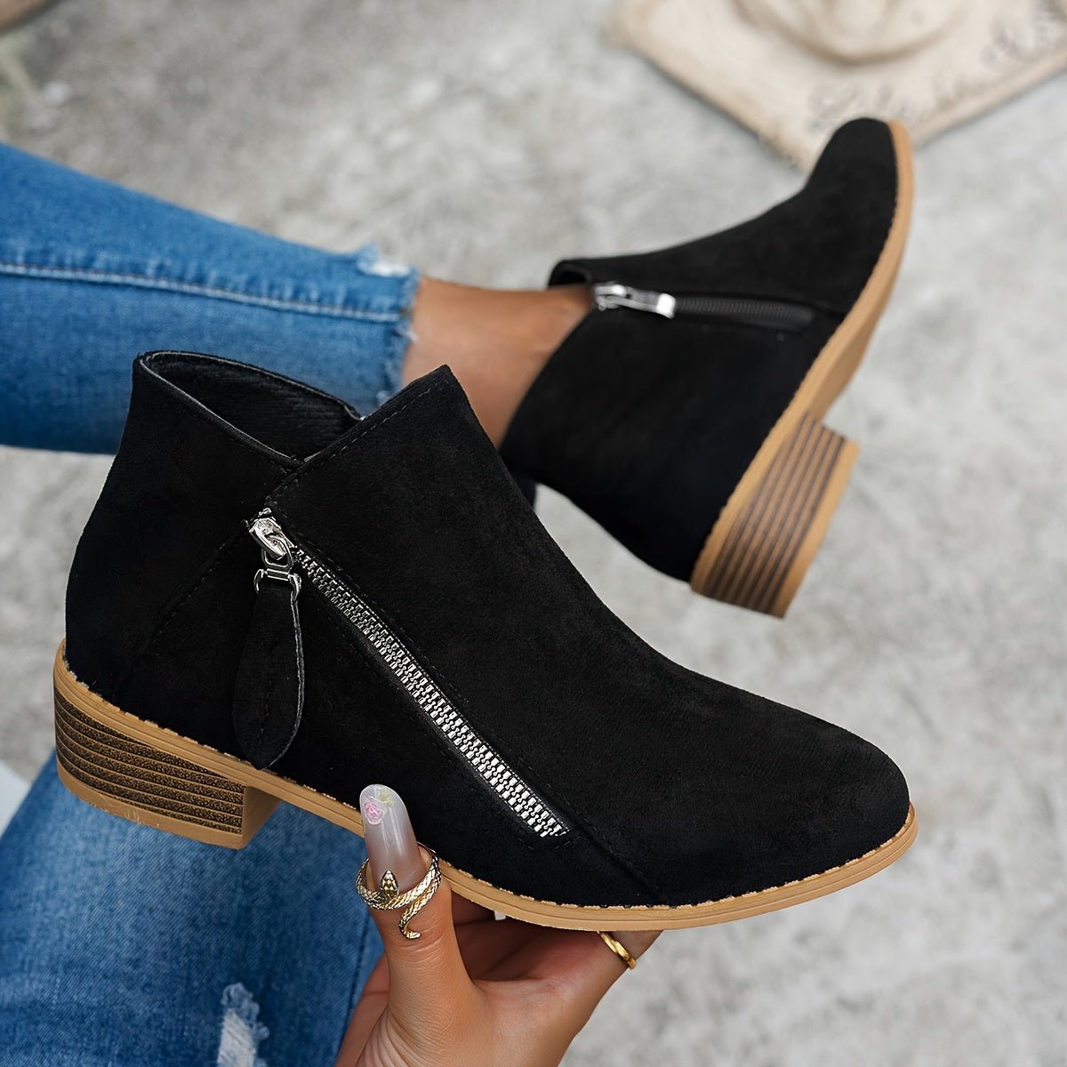 Women's Suede Ankle Boots - Black