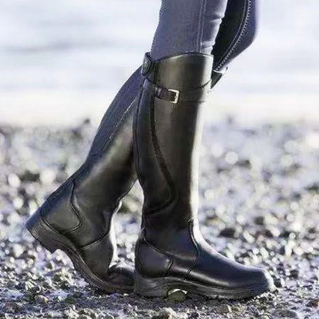 Women's Suede Knee-High Riding Boots - Black