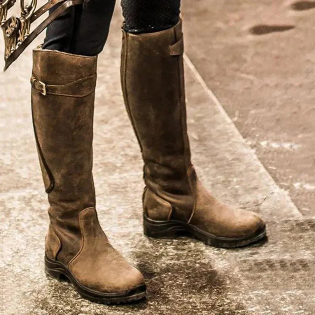 Women's Suede Knee-High Riding Boots - Yellow