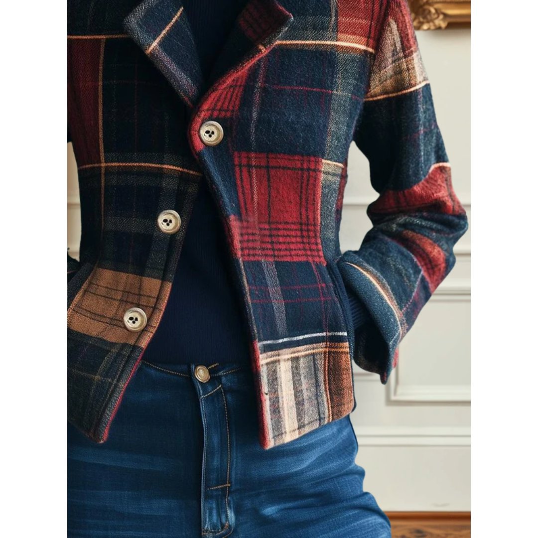 Women's Cropped Plaid Wool Blazer