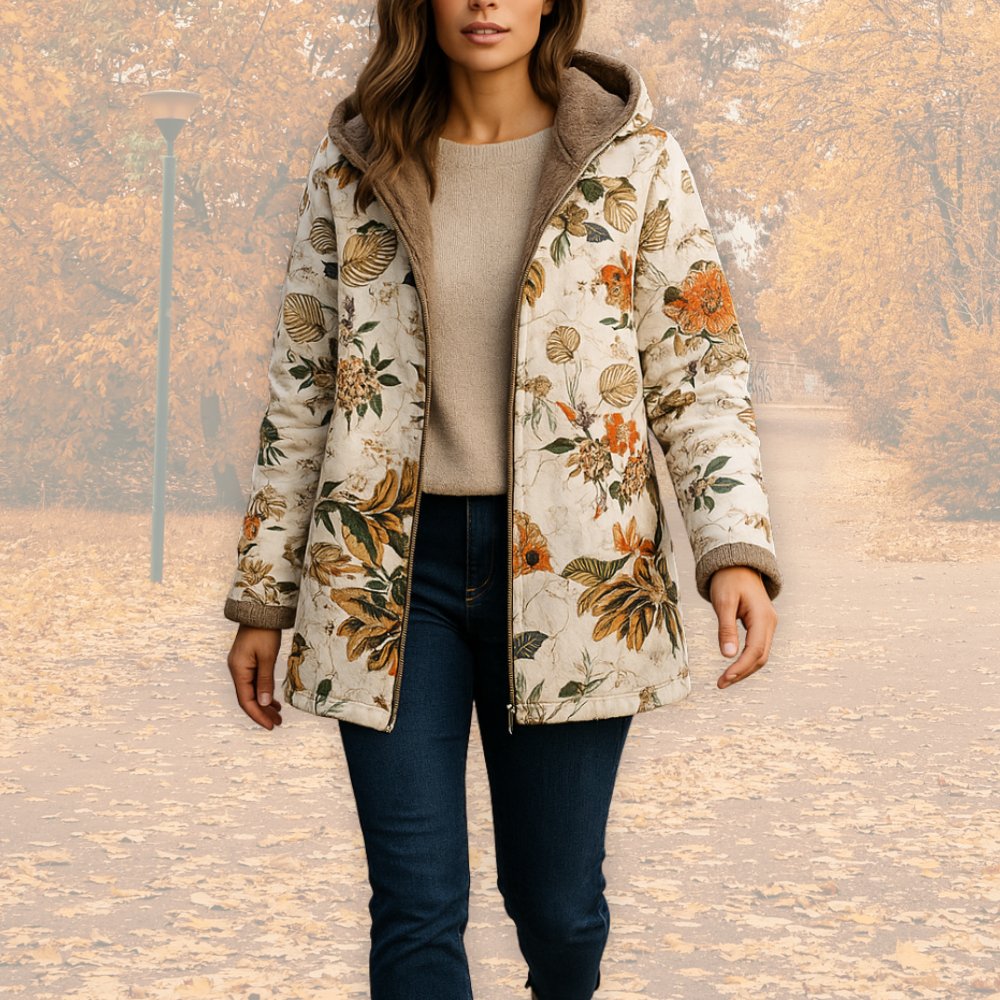 Women's Floral Parka Hooded Teddy Coat