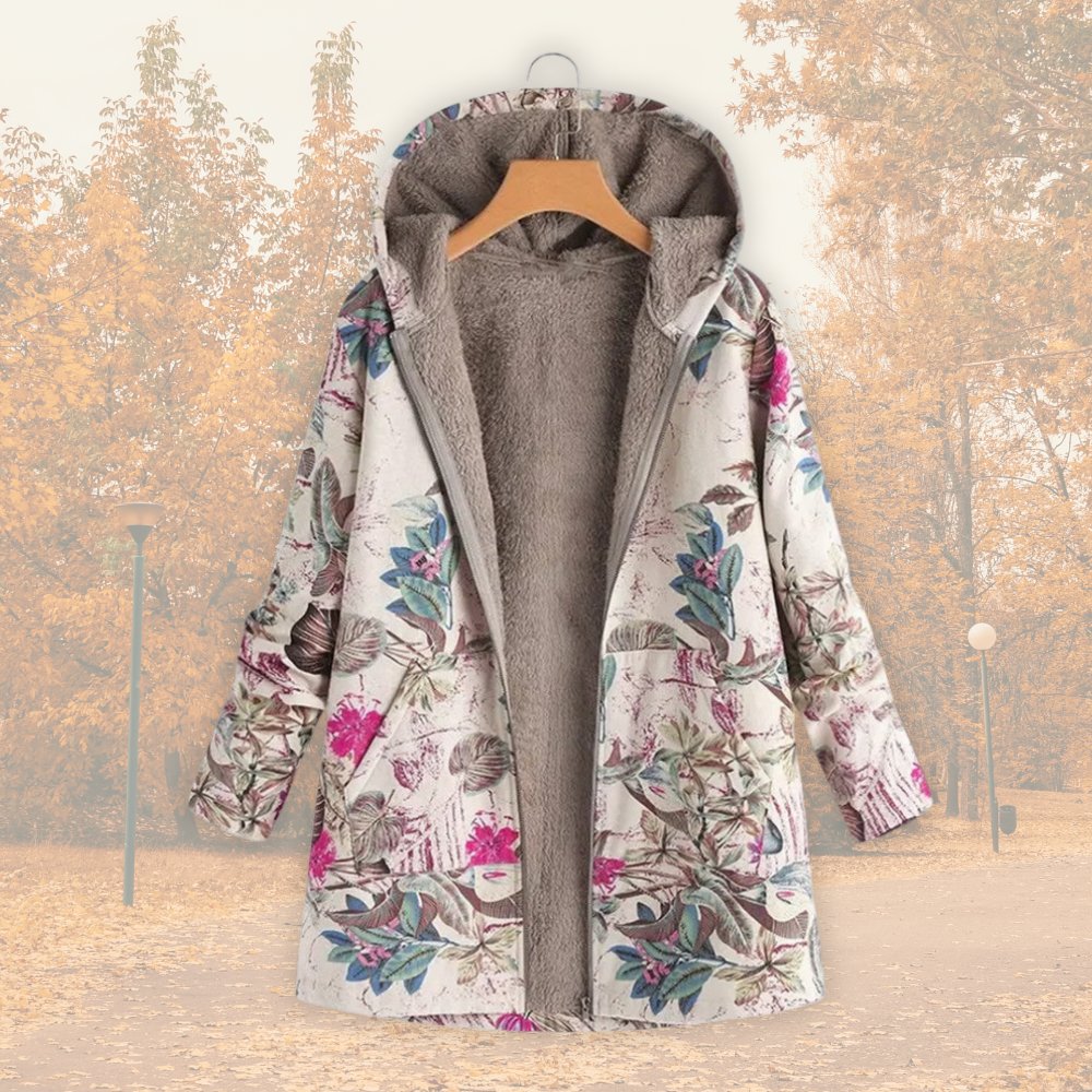 Women's Floral Parka Hooded Teddy Coat