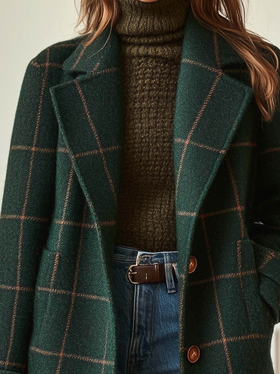Women's Oversized Plaid Longline Wool Coat