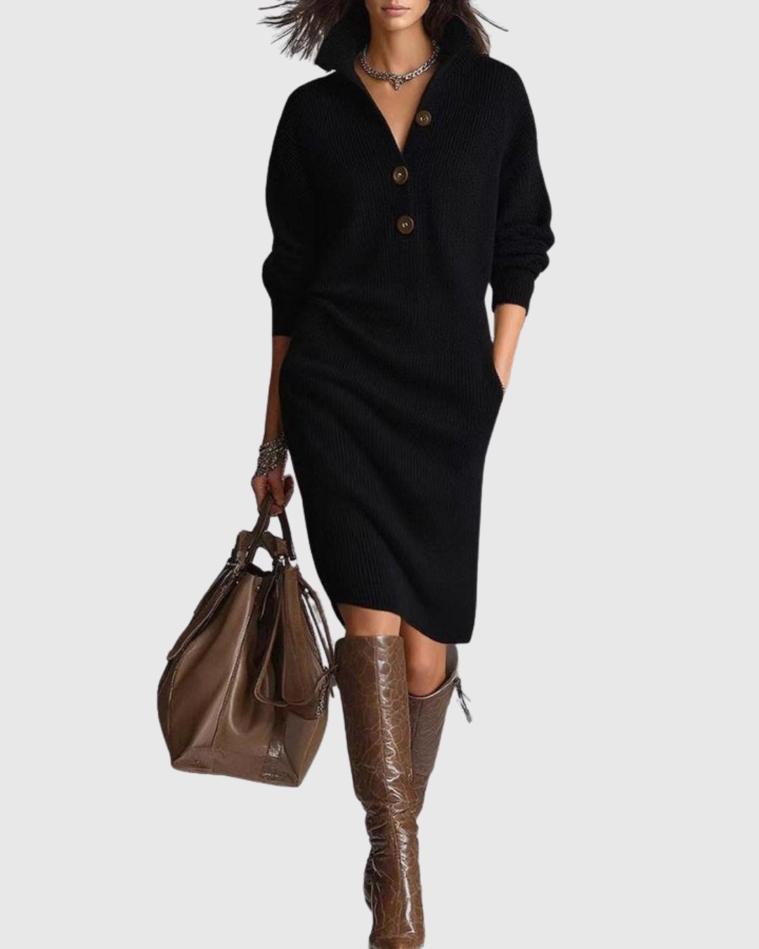 Women's Ribbed Midi Jumper Dress - Black (Almost Sold Out)
