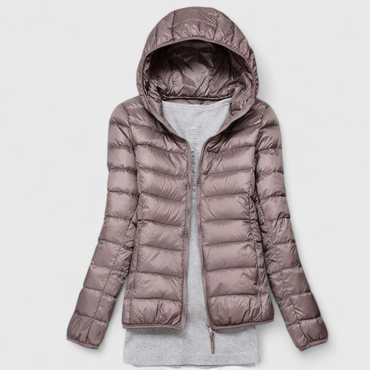 Women's Slim Hooded Puffer Jacket - Champagne