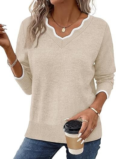 Women's V-Neck Jumper - Apricot