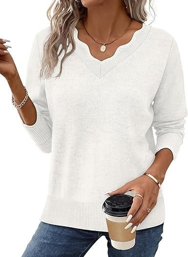 Women's V-Neck Jumper - Solid White