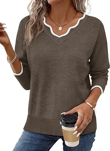 Women's V-Neck Jumper - Coffee