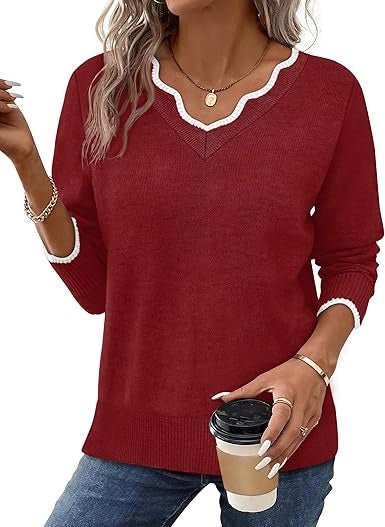 Women's V-Neck Jumper - Dark Red
