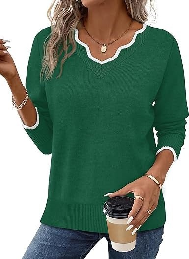 Women's V-Neck Jumper - Green