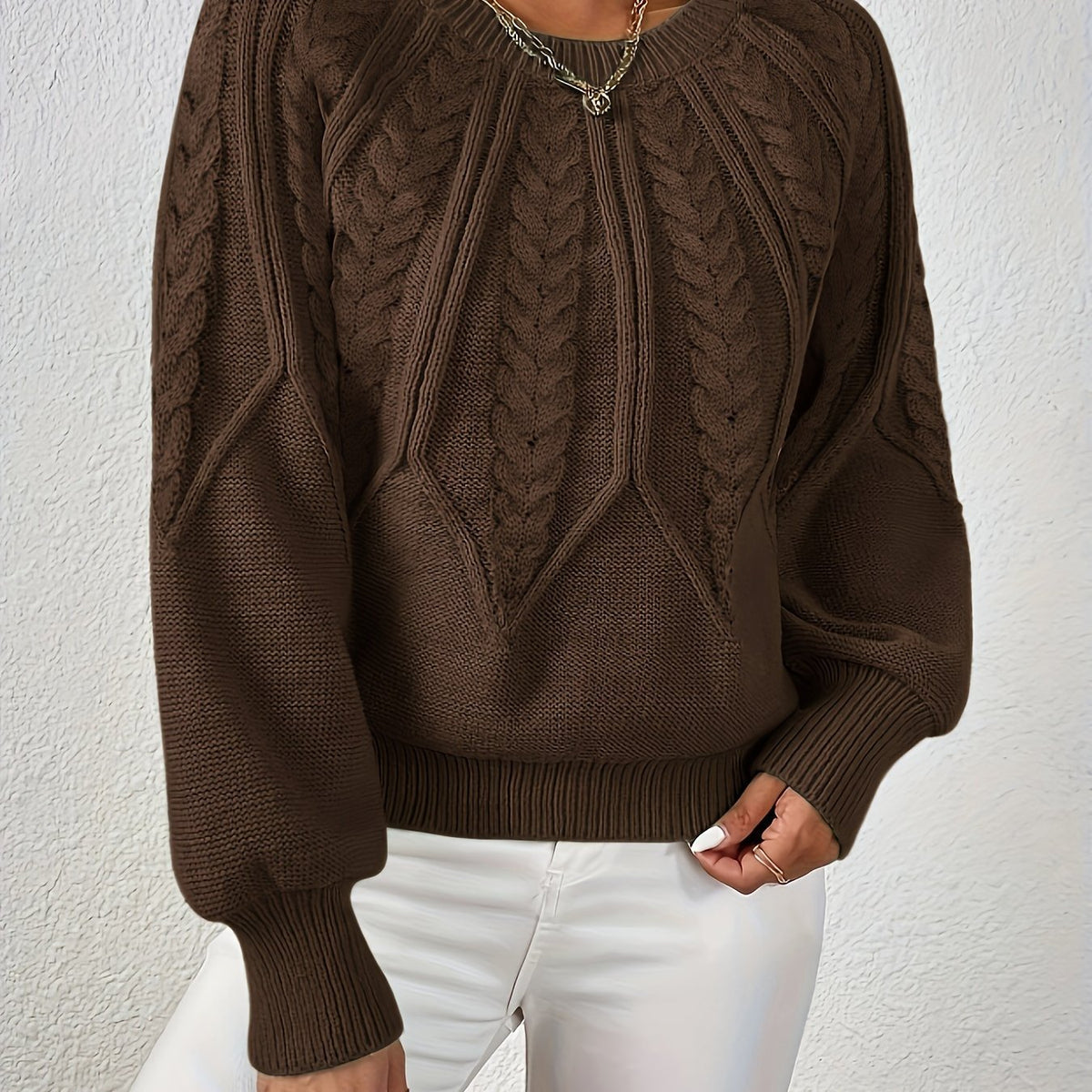 Women's Chunky Cropped Cable Knit Jumper - Coffee Brown