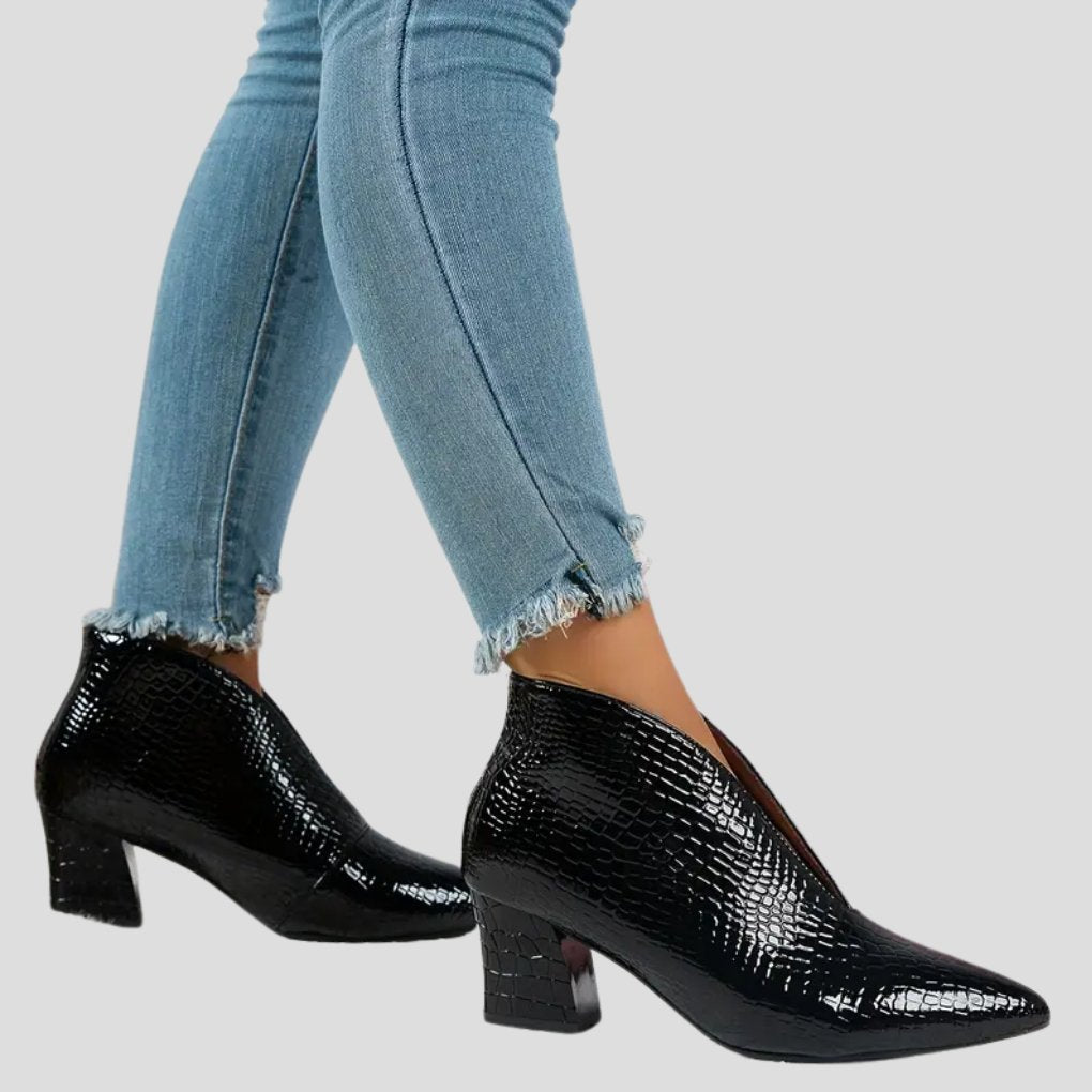 Women's Croc-Embossed Ankle Booties - Black