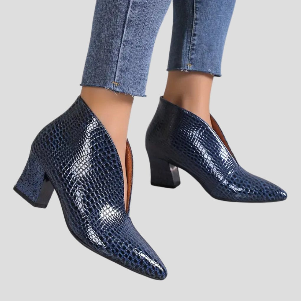 Women's Croc-Embossed Ankle Booties - Royal Blue