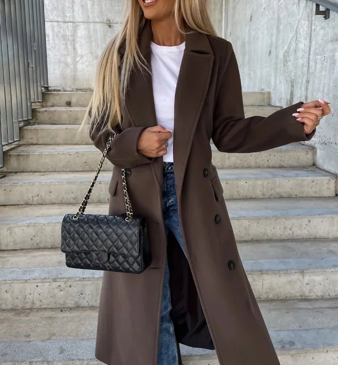 Women's Longline Wool Trench Coat - Chocolate