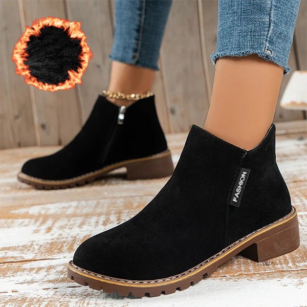 Women's Suede Winter Ankle Boots - Black