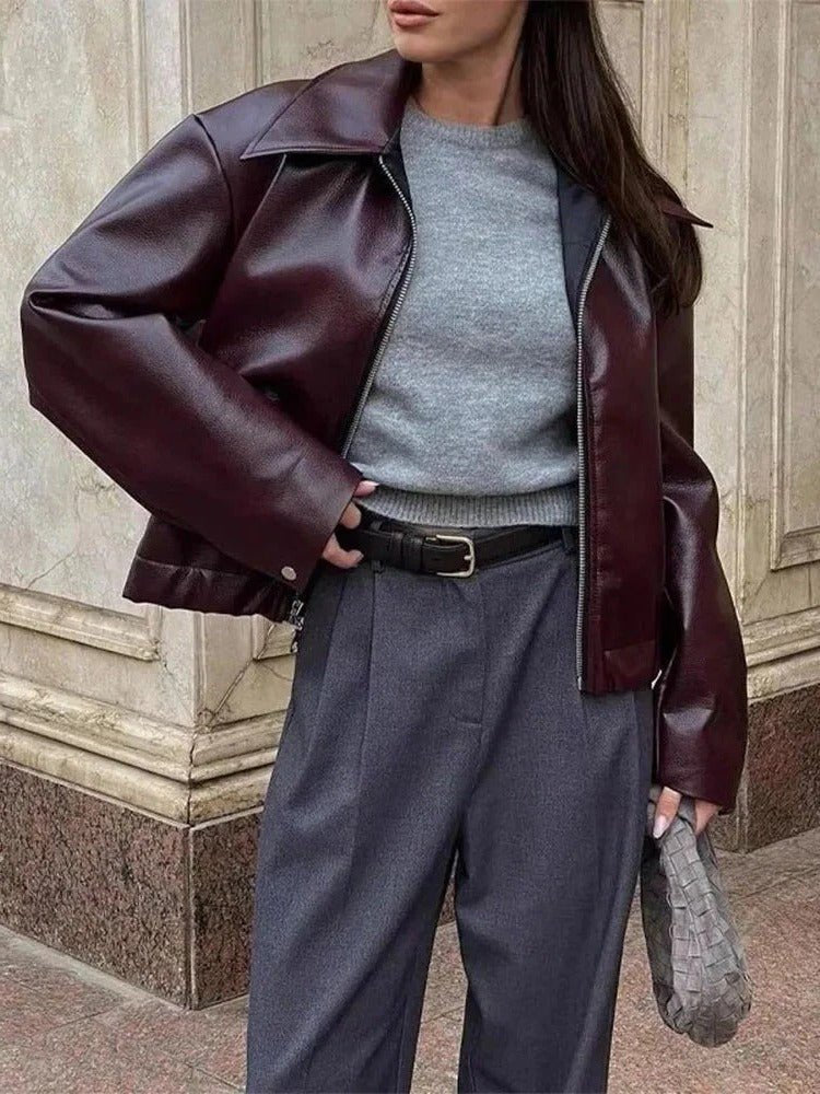 Women's Cropped Faux Leather Moto Jacket - S