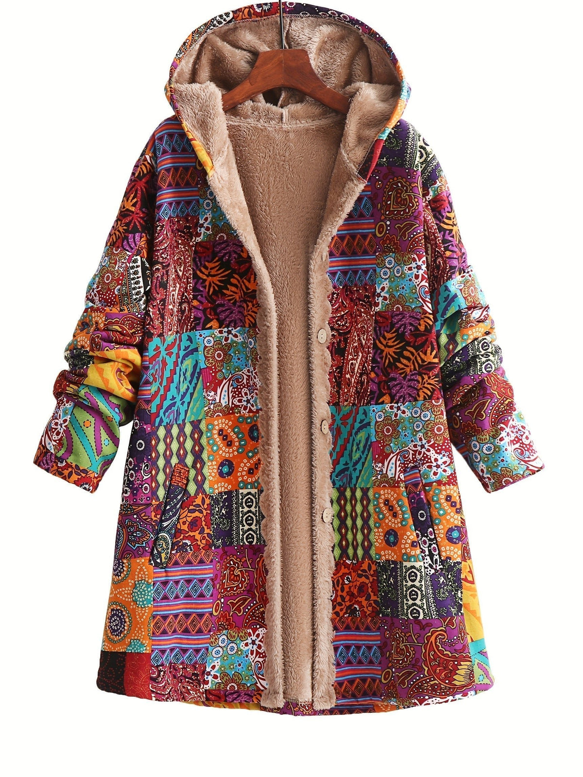 Women's Hooded Longline Teddy Coat - Ginger