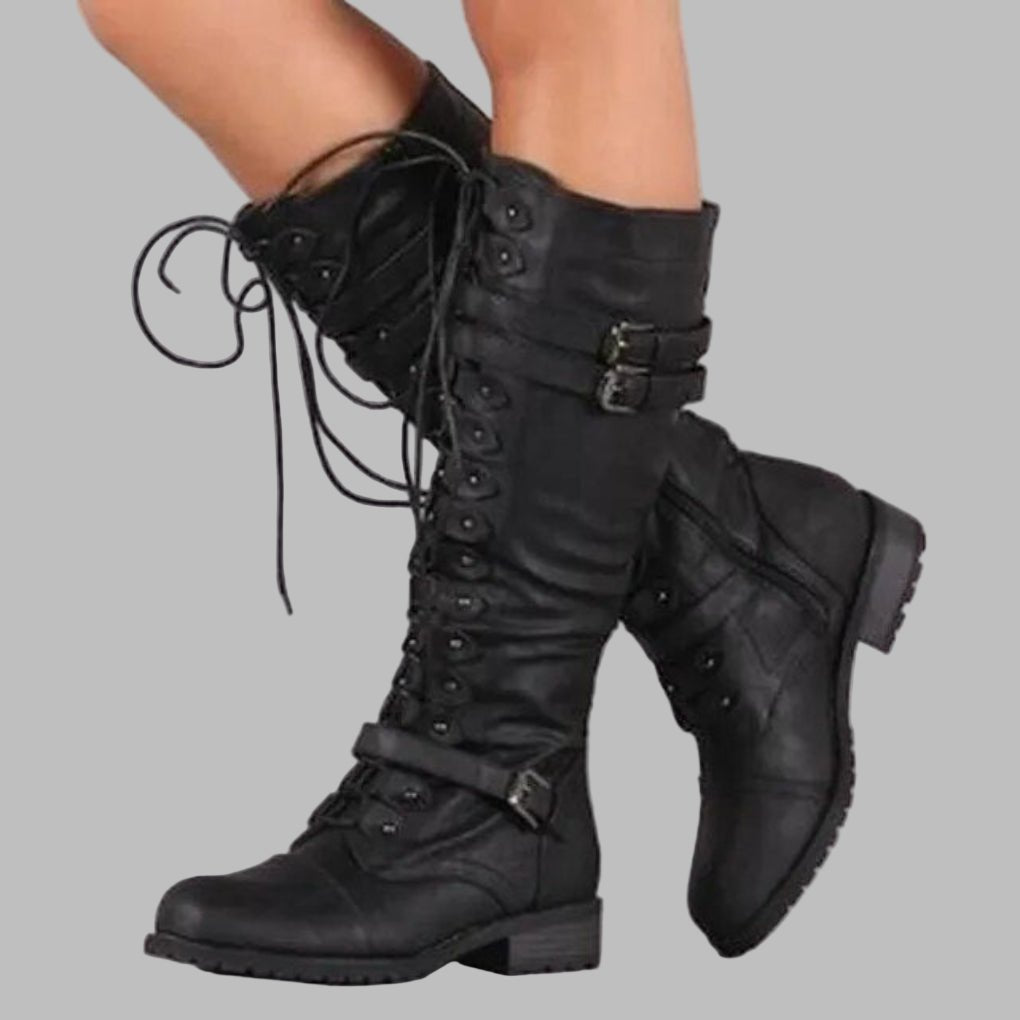 Women's Knee-High Combat Boots - Black