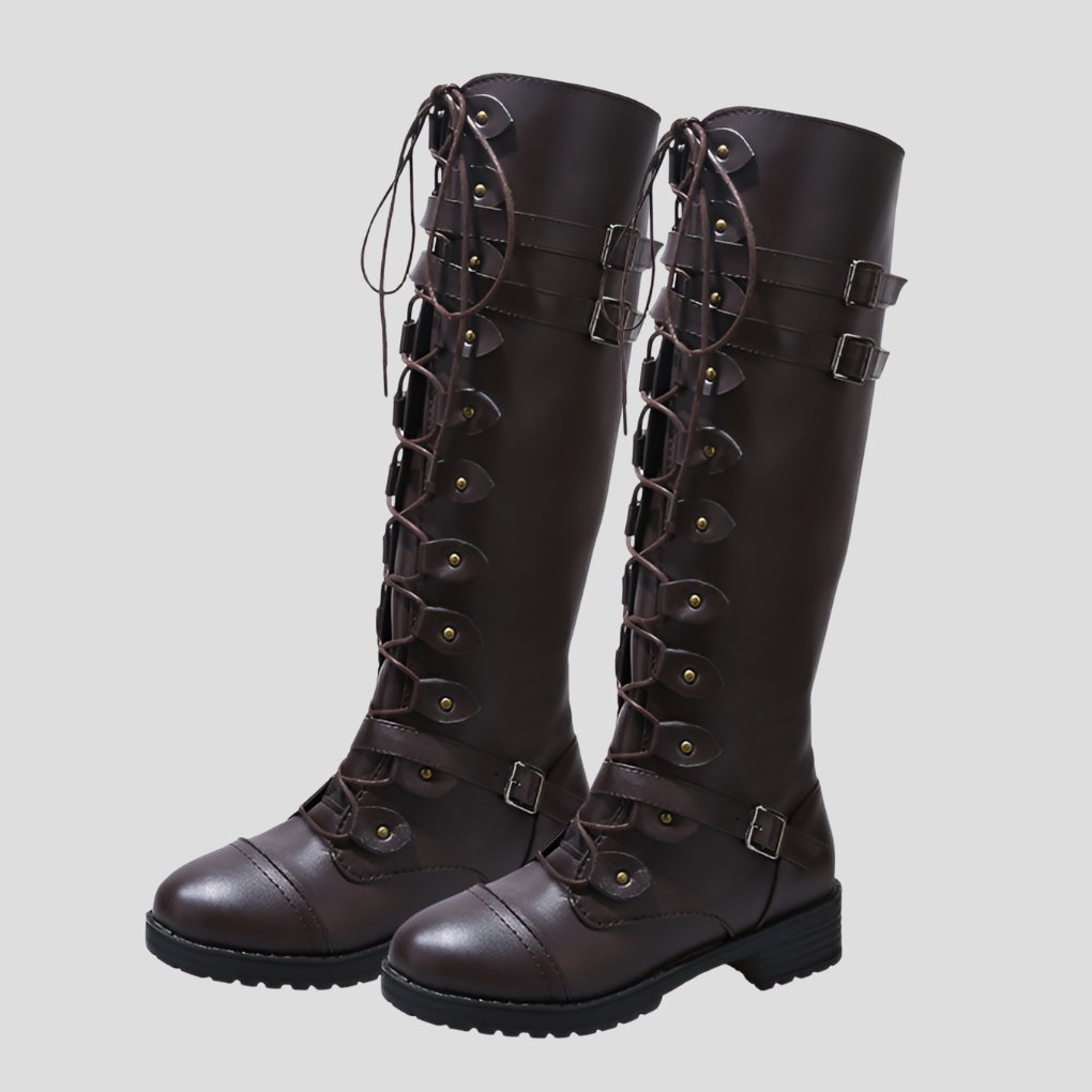 Women's Knee-High Combat Boots - Bronze