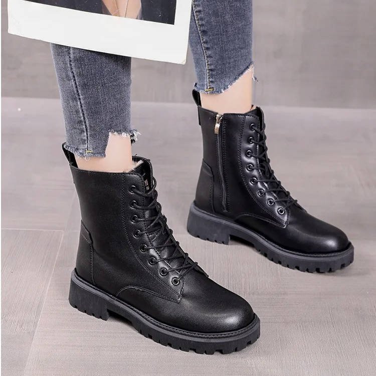 Women's Lace-Up Combat Ankle Boots - Black