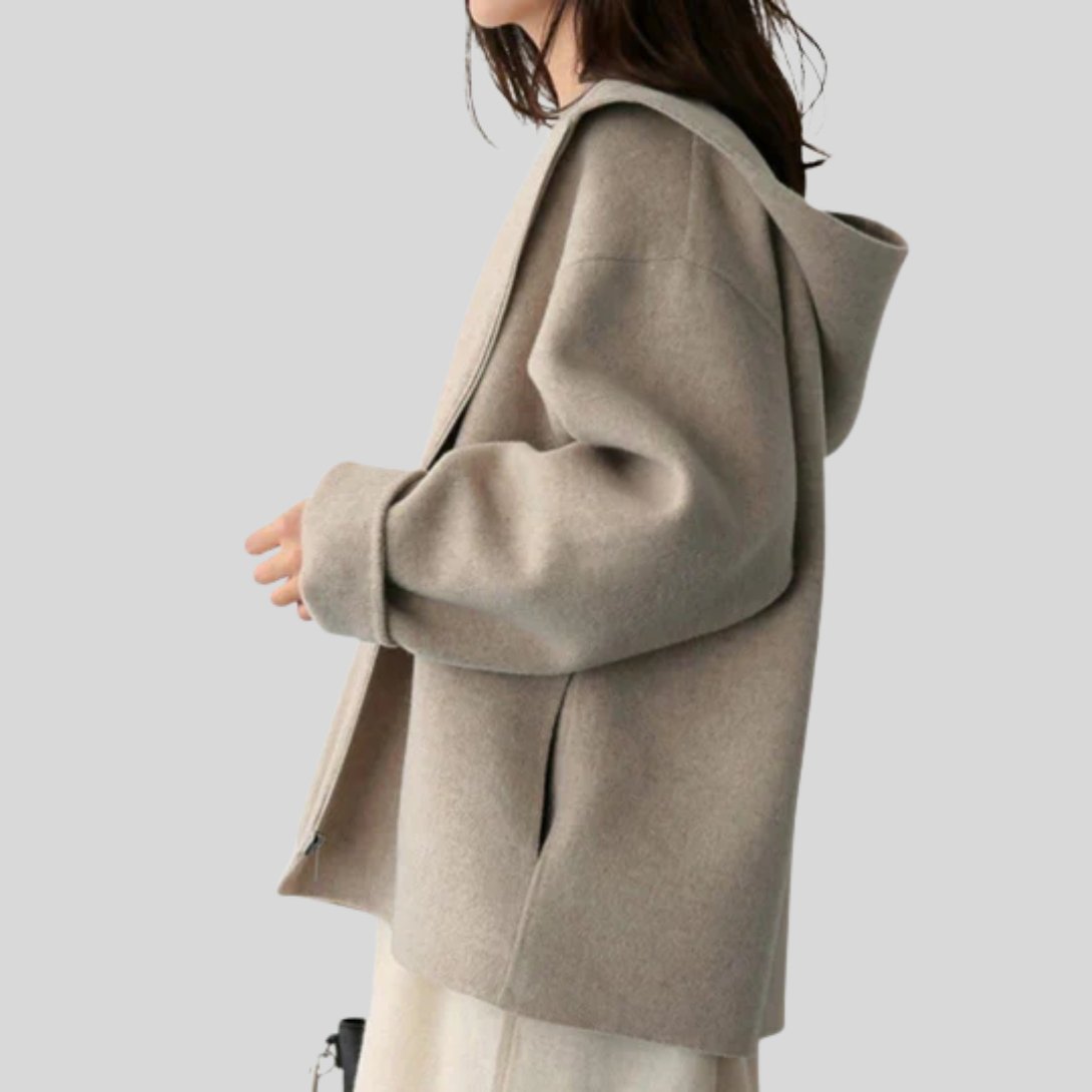 Women's Oversized Wool Hooded Jacket - Khaki