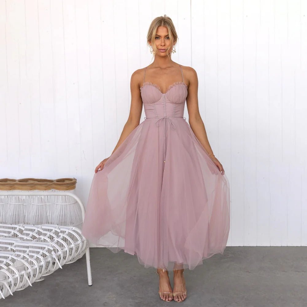 Women's Corset Party Midi Dress - Pink