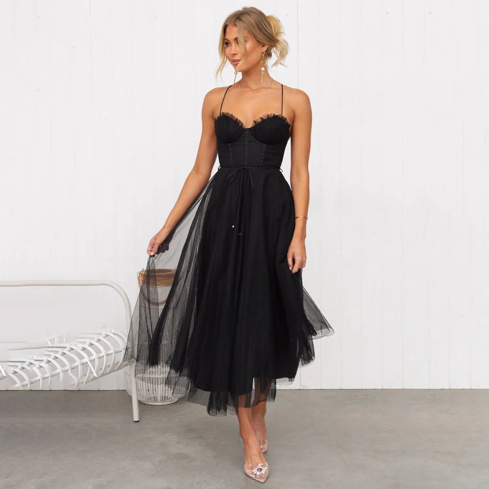 Women's Corset Party Midi Dress - Black
