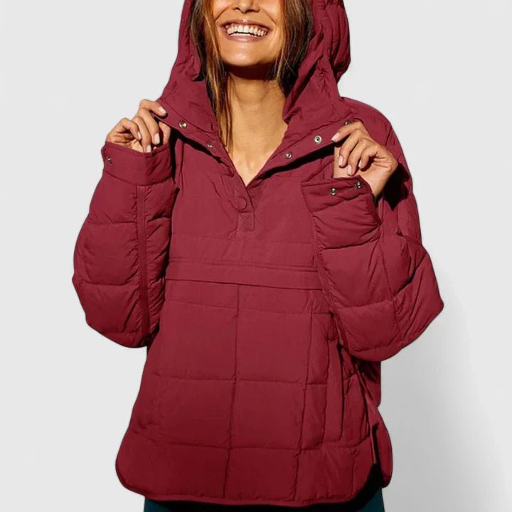 Women's Hooded Puffer Jacket - Claret