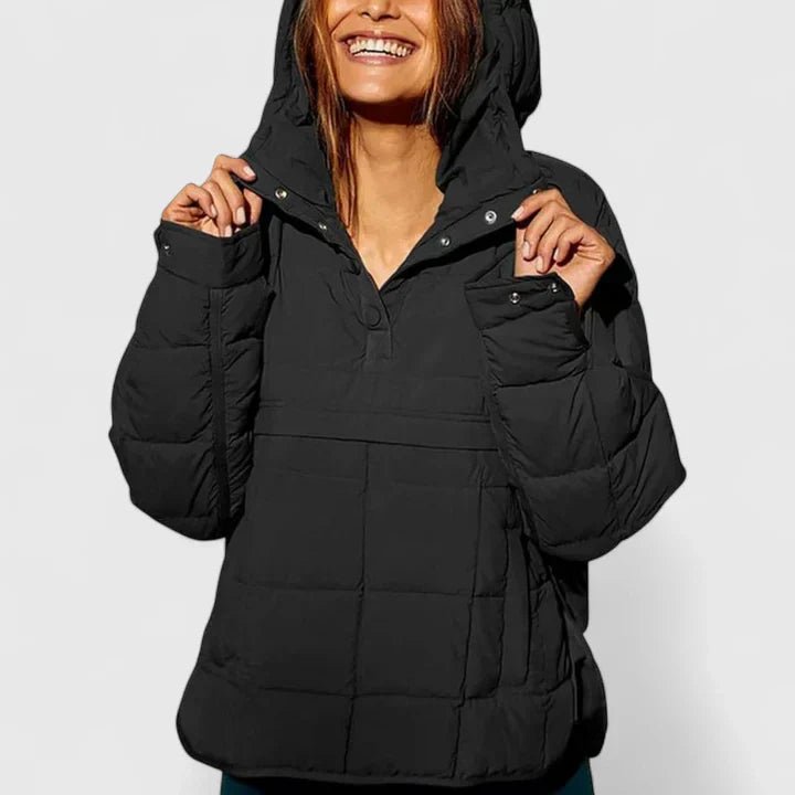 Women's Hooded Puffer Jacket - Black
