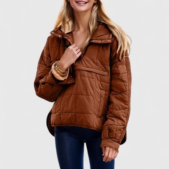 Women's Hooded Puffer Jacket - Dark Brown
