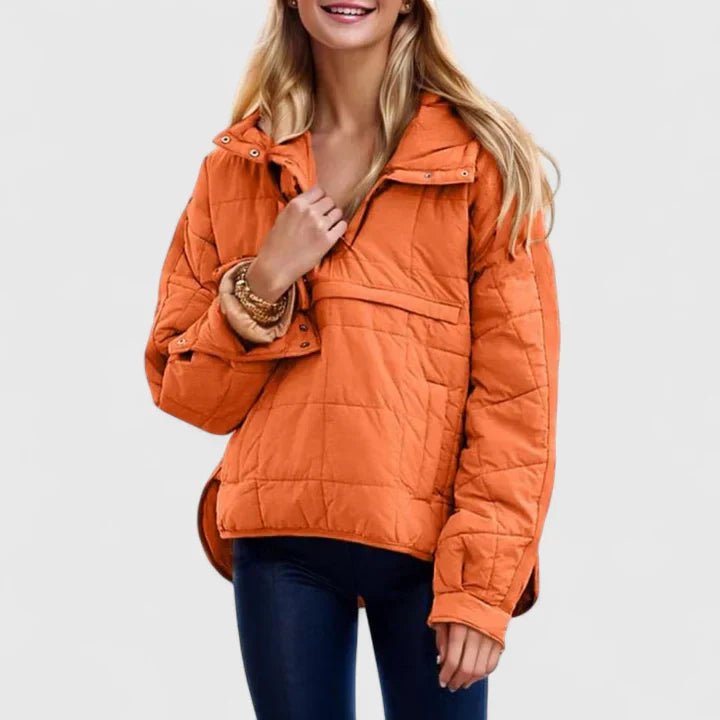 Women's Hooded Puffer Jacket - Orange