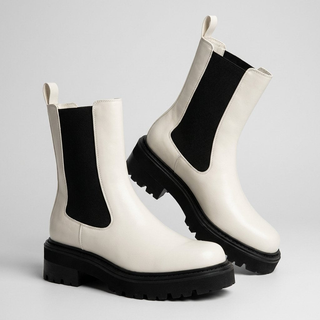 Women's Patent Leather Platform Chelsea Boots - White