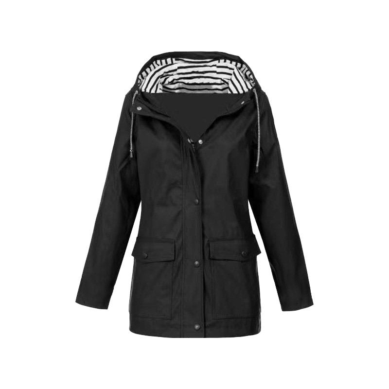 Women's Rain Waterproof Hooded Jacket - Black