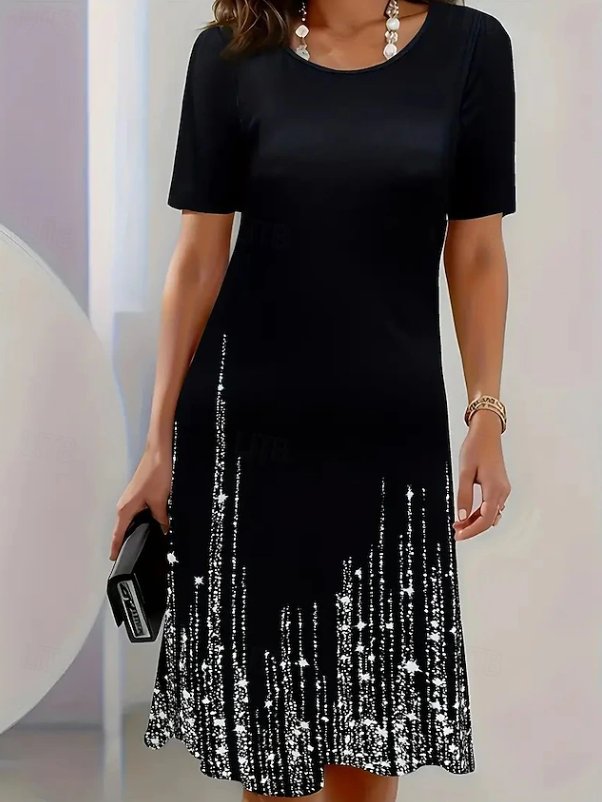 Women's Glitter-Hem A-Line Sequin Midi Party Dress - Black