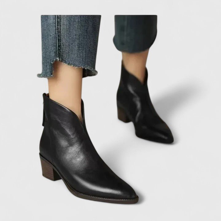 Women's Leather Ankle Boots - Black