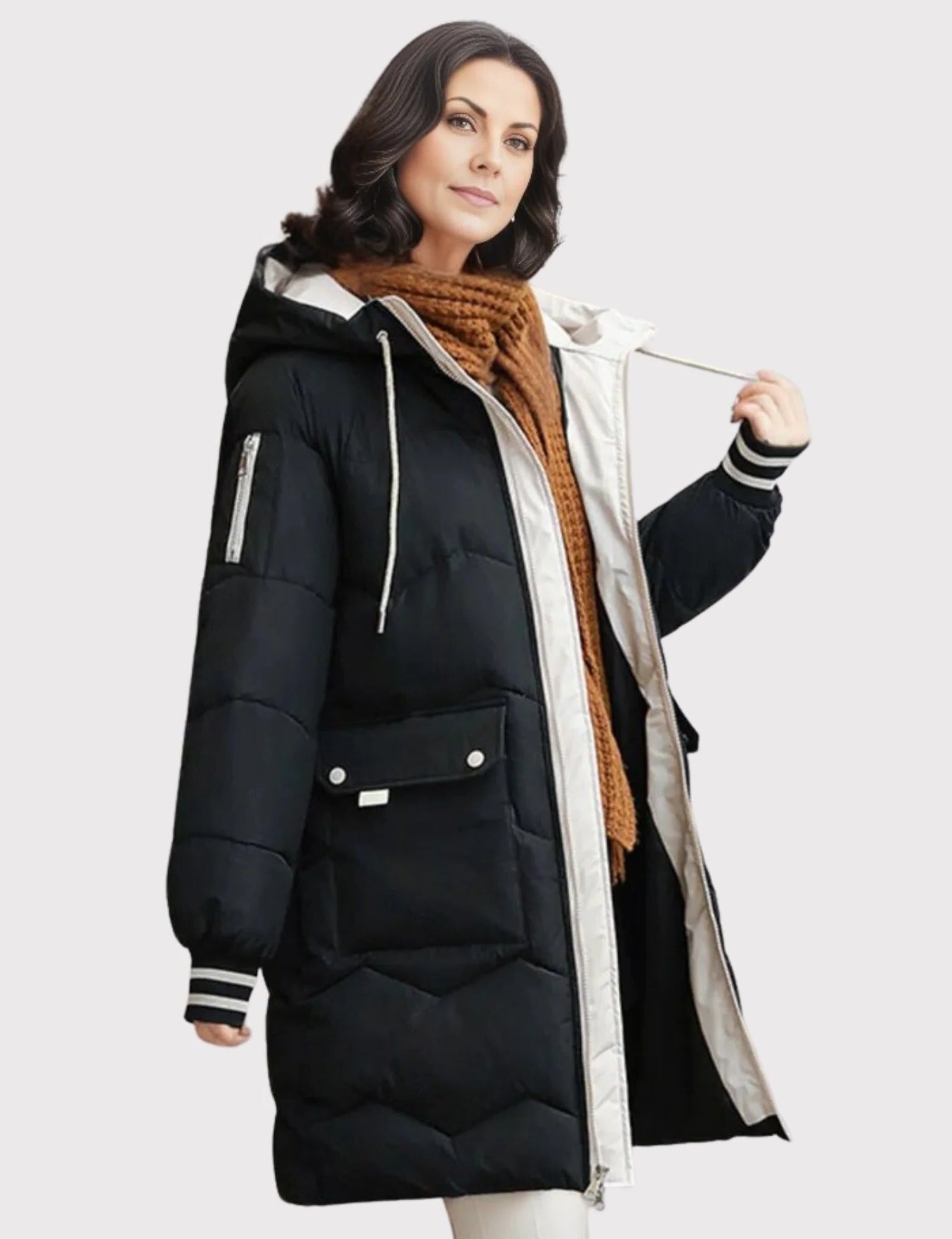 Women's Quilted Hooded Longline Puffer Coat - Black