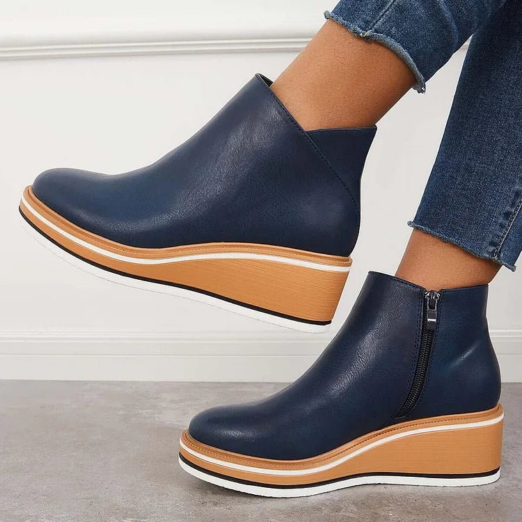 Women's Wedge Platform Ankle Boots - Blue