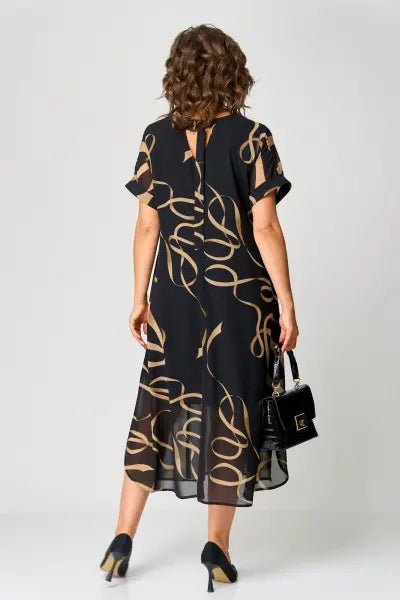 Women's Black V-Neck Chiffon Midi Party Dress