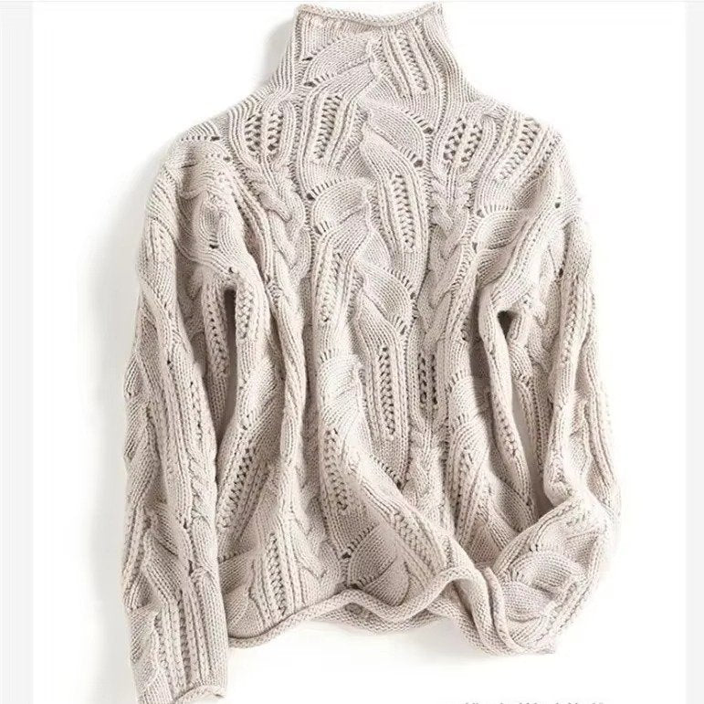 Women's Chunky Cable Knit Roll Neck Jumper
