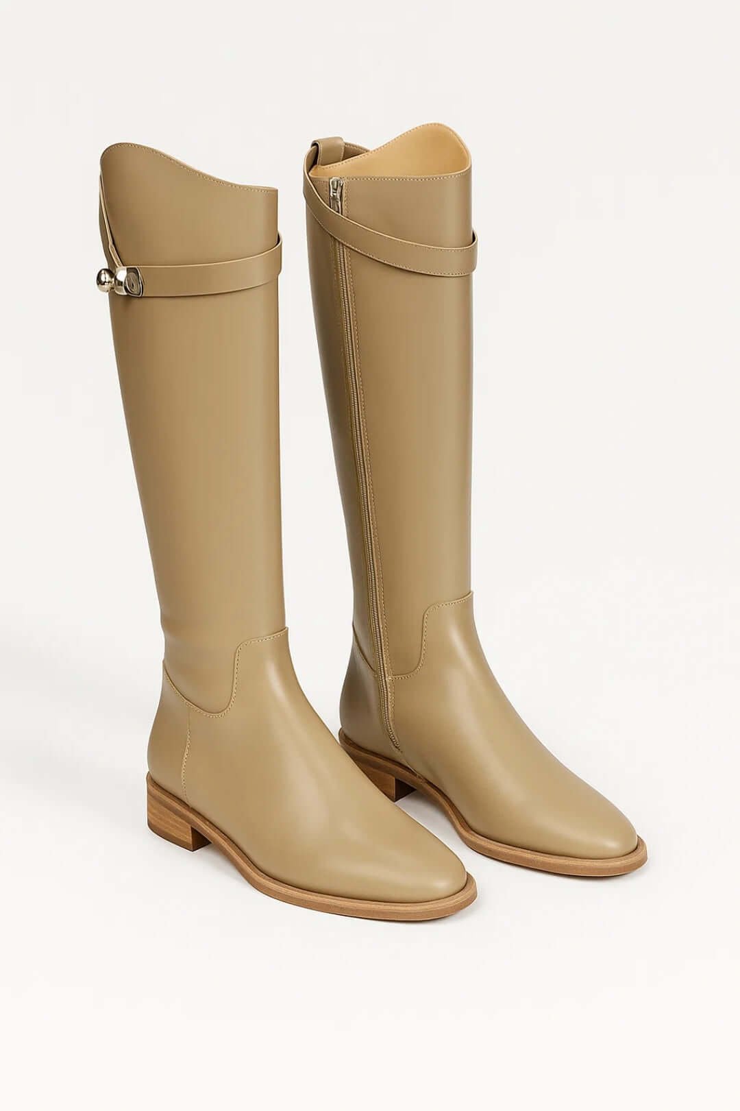 Women's Faux Leather Riding Knee-High Boots - Beige
