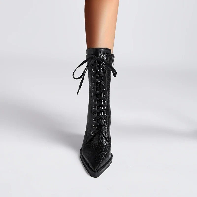 Women's Leather Lace-Up Western Boots
