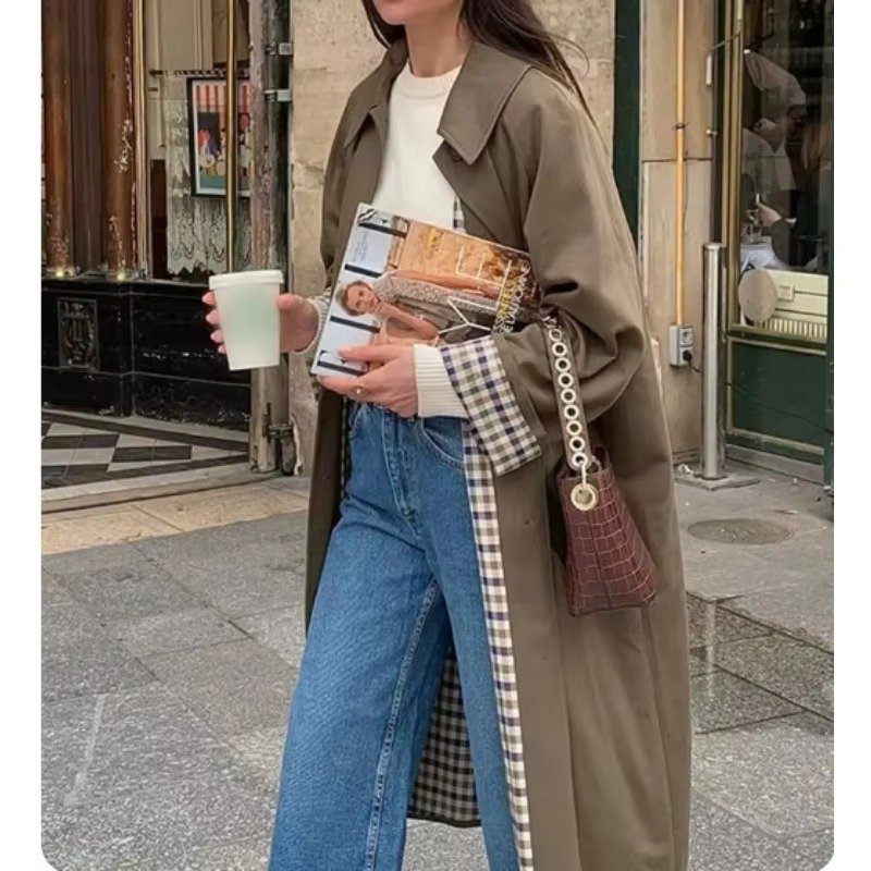 Women's Oversized Suede Longline Trench Coat - Coffee