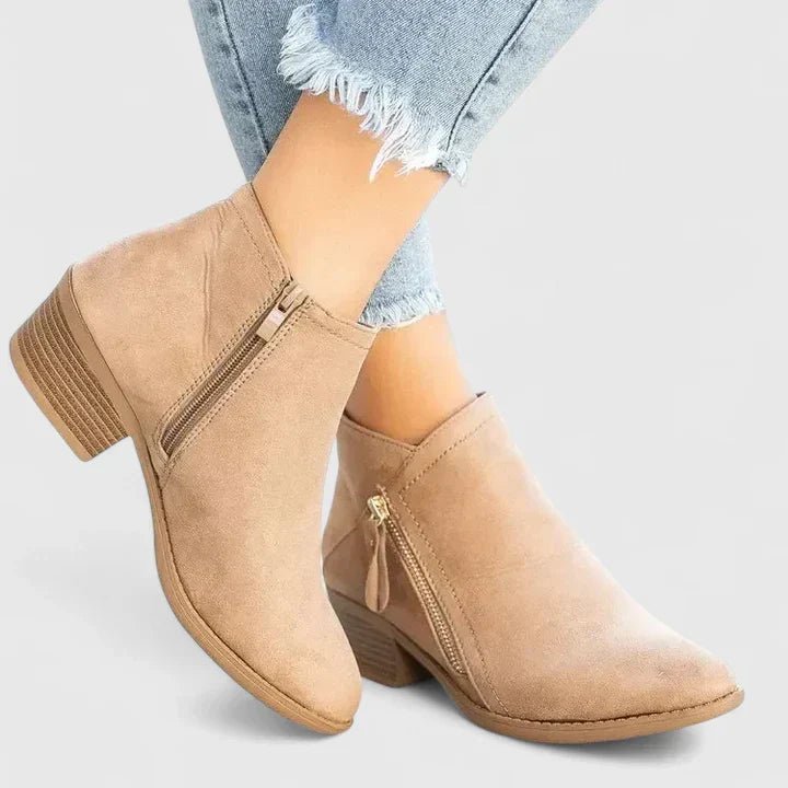 Women's Suede Ankle Booties - Beige